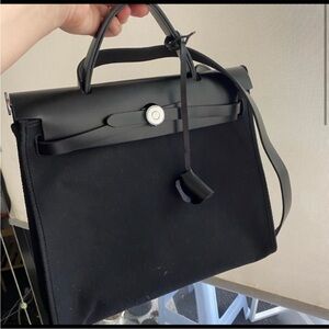 Hermes Style Black Leather Men's/ womens Bag